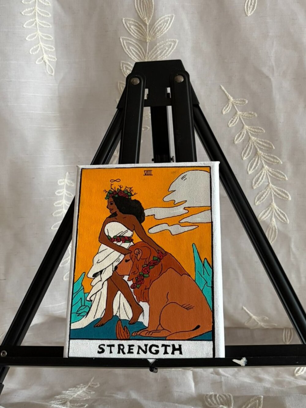 Hand Painted Strength Tarot Card Canvas 6x8